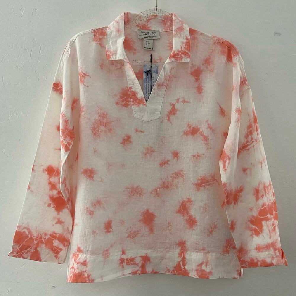 Rachel Zoe Tie Dye Linen Top Womens Small Resortwear Summer Beach Breathable NEW